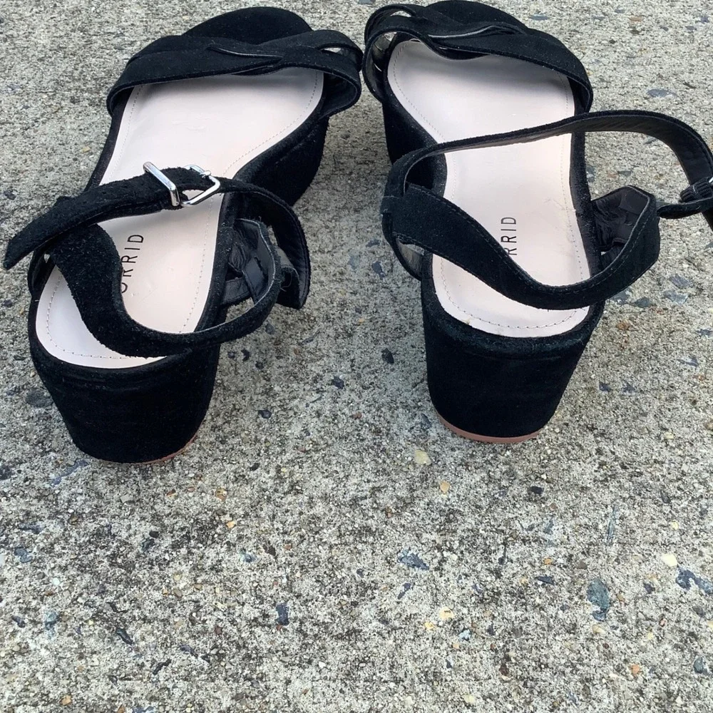 Torrid Womens Black Faux Suede Knotted Platform Wedge Sandals SZ 12W Wide Width